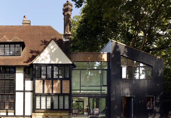 jerry tate architects, edwardian house renovation, hollin house, modern addition to historic home, daylighting, wood panel cladding, triple-pane windows, Hajom windows, energy efficient heating system, underfloor heating, monitoring energy consumption