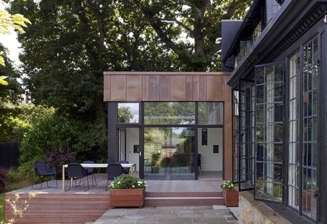 jerry tate architects, edwardian house renovation, hollin house, modern addition to historic home, daylighting, wood panel cladding, triple-pane windows, Hajom windows, energy efficient heating system, underfloor heating, monitoring energy consumption