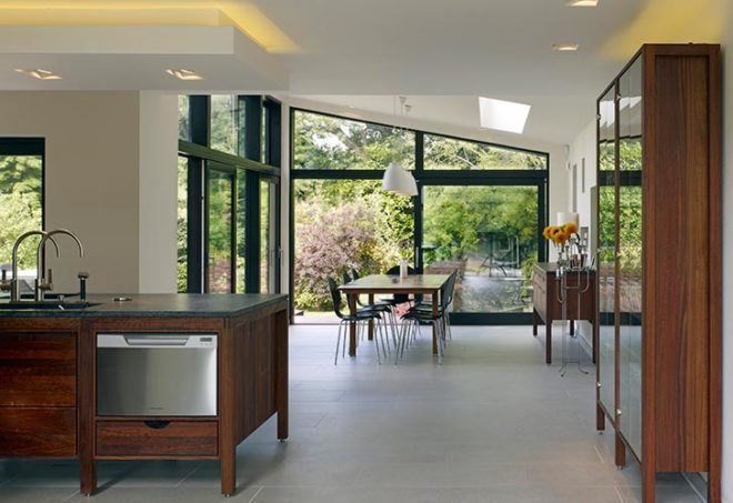 jerry tate architects, edwardian house renovation, hollin house, modern addition to historic home, daylighting, wood panel cladding, triple-pane windows, Hajom windows, energy efficient heating system, underfloor heating, monitoring energy consumption