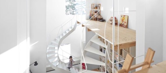 case house, Jun Igarashi Architects, loft house, open floor plan, japanese architecture, cuboid architecture, full height wall partitions, green wall, wooden loft, sapporo, mezzanine