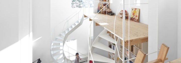 case house, Jun Igarashi Architects, loft house, open floor plan, japanese architecture, cuboid architecture, full height wall partitions, green wall, wooden loft, sapporo, mezzanine