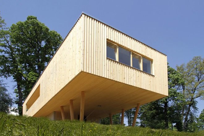 Juri Troy Architects, passive house, wool insulation, fsc wood, House Under the Oaks, Austria, house on stilts, Architecture, Daylighting, Green Materials, energy efficiency