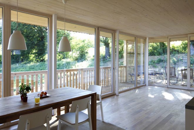 Juri Troy Architects, passive house, wool insulation, fsc wood, House Under the Oaks, Austria, house on stilts, Architecture, Daylighting, Green Materials, energy efficiency