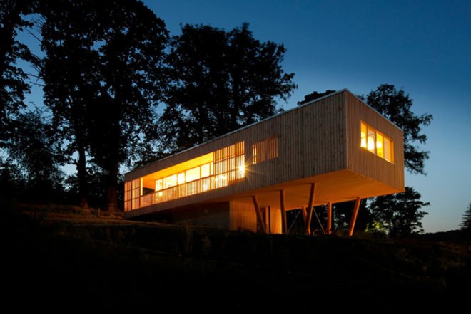 Juri Troy Architects, passive house, wool insulation, fsc wood, House Under the Oaks, Austria, house on stilts, Architecture, Daylighting, Green Materials, energy efficiency