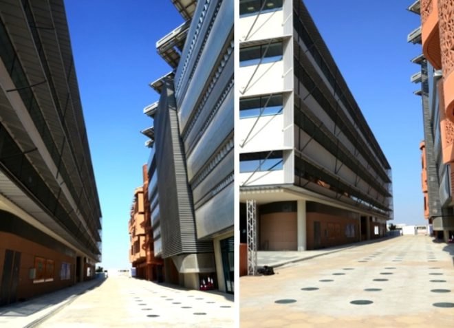 Siemens, Masdar City, LEED Platinum, Estidama, Sheppard Robson, green design, clean tech, energy efficiency, greenest office building in the Middle East, green buildings Middle East, Masdar, Abu Dhabi, green design, sustainable design, parametric analysis, external shading, fin shades, Middle East architecture, sustainability in the Middle East, Masdar buildings, new Masdar buildings, Masdar City partners