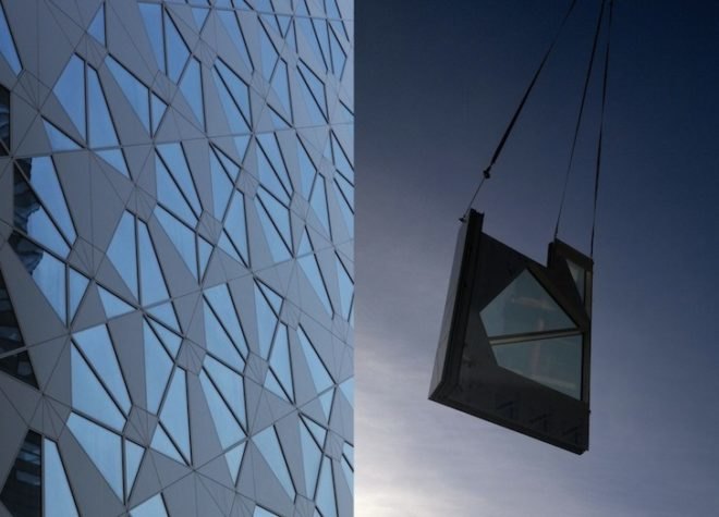Snøhetta, deloitte, office complex, barcode project, Bjørvika, redevelopment plan, prefabricated facade, office building, green roof terraces, glass atrium