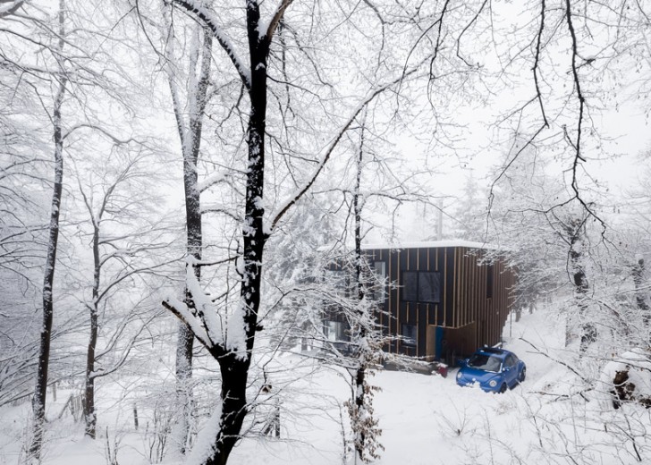 T2a Architects, photographer's house, architecture, Budapest architecture, Bence Turanyi, photographer Zsolt Batar, cabin built in two days, pilis forest, Budapest, Hungary, tiny homes, winter retreats, forest cabin, tiny cabins,