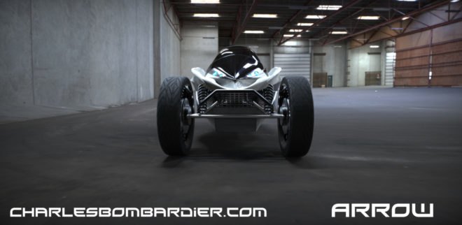 The Arrow, Electric Concept Vehicle, electric car design, Charles Bombardier, The Arrow cockpit, electric commuter vehicle, concept vehicle, tandem electric car