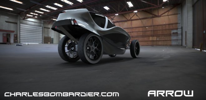 The Arrow, Electric Concept Vehicle, electric car design, Charles Bombardier, The Arrow cockpit, electric commuter vehicle, concept vehicle, tandem electric car