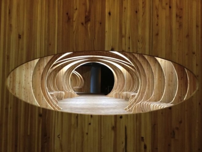 UTAA, university of seoul, ribbed architecture, parking lot, sinuous seating, wooden ribbed architecture, wooden public space, rest hole, university of seoul architecture, university public space, rest area