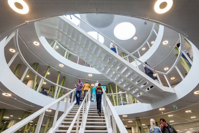 BDG Architects, Dutch design, Stoas Vilentum University, cylindrical architecture, Architecture, Daylighting, energy efficiency, green Interiors, round building,