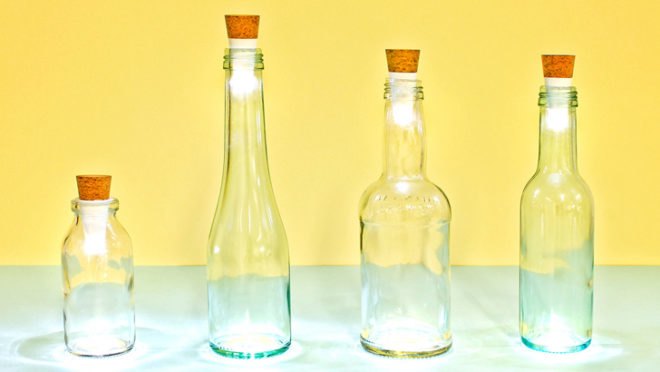 green design, eco design, sustainable design, rechargeable bottle light, Steve Gates, LED light, recycled wine bottles