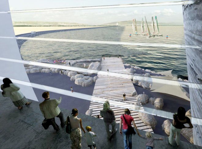 Juice Architects, Off-Shore Tidal Lagoon Visitors Centre, green architecture, sustainable architecture, green design, sustainable design, green building, energy-generating lagoon, renewable energy, oyster, oyster building