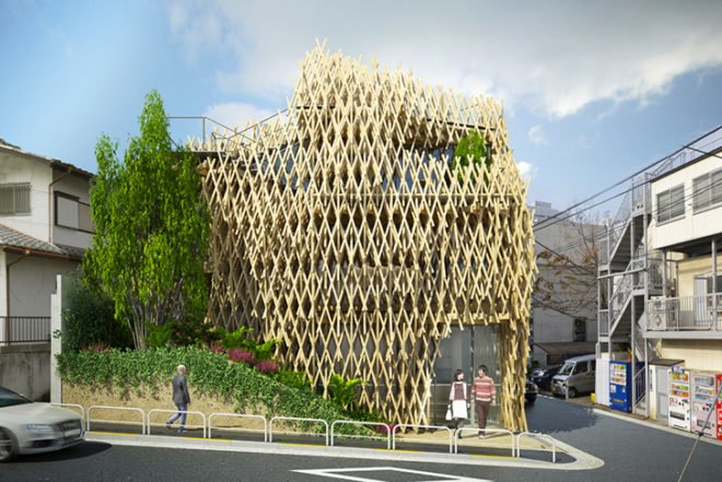 Kengo Kuma, wooden lattice, Sunny Hills, cake shop, Tokyo, Japanese architecture, sweet shop design, basket inspired, gallery, Architecture, Green Materials, green Interiors,