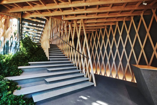 Kengo Kuma, wooden lattice, Sunny Hills, cake shop, Tokyo, Japanese architecture, sweet shop design, basket inspired, gallery, Architecture, Green Materials, green Interiors,