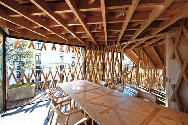 Kengo Kuma, wooden lattice, Sunny Hills, cake shop, Tokyo, Japanese architecture, sweet shop design, basket inspired, gallery, Architecture, Green Materials, green Interiors,