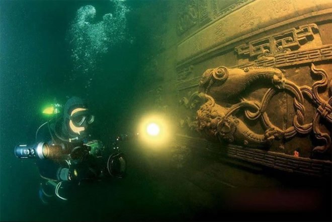 Lion City, Five Lion Mountain, Qiandao Lake Zhejiang, submerged city in China, China's Atlantis, flooded Chinese city, Qiandao lake hydroelectric station