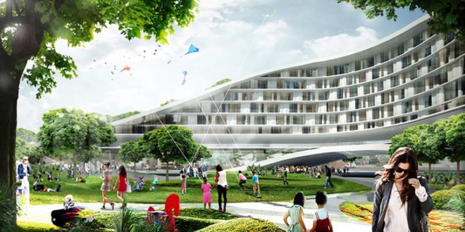 Perkins+Will, Perkins+Will power plant apartment building, waste-to-energy, green-roofed building, green roof, power plant design, waste management, EPA standards, Columbia University study, flooding, flooding protection