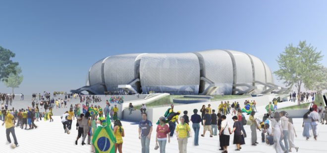 Populous architecture, Populous stadiums, Populous Arena das Dunas, World Cup Arena Brazil, FIFA World Cup, Brazil World Cup, sports architecture, ETFE louvers, stadium design, sustainable stadiums, multipurpose venues, multipurpose arena Brazil, natural ventilation, rainwater harvesting