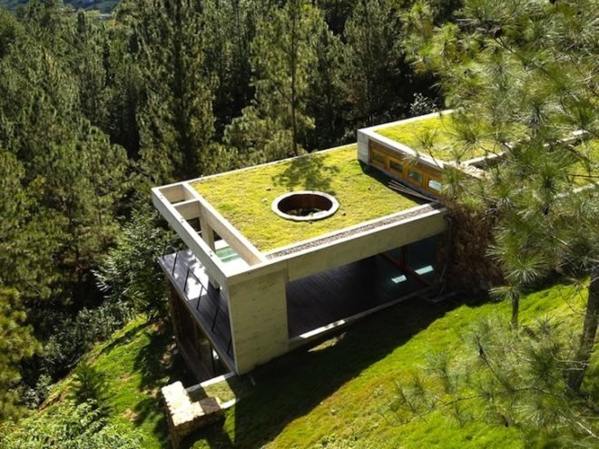 vasho, vasho architects, rd house, energy efficiency, green roofs, home automation, dominican republic, natural insulation, summer house, locally sourced wood, exposed concrete, excavated rock, steep topography