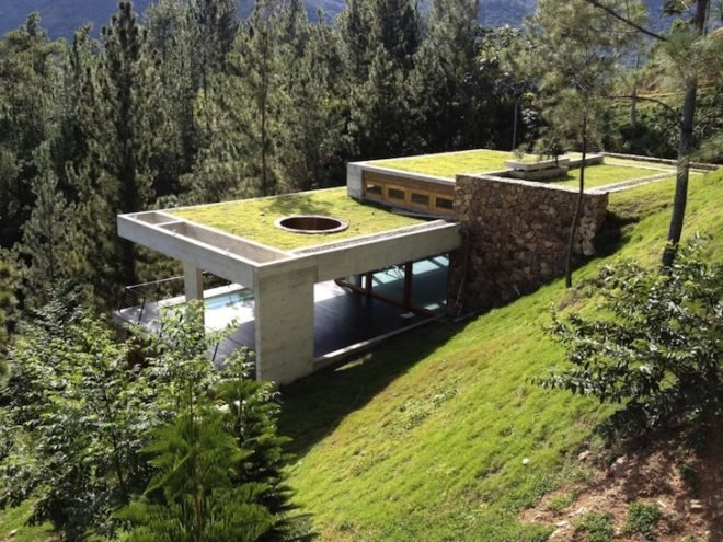 vasho, vasho architects, rd house, energy efficiency, green roofs, home automation, dominican republic, natural insulation, summer house, locally sourced wood, exposed concrete, excavated rock, steep topography