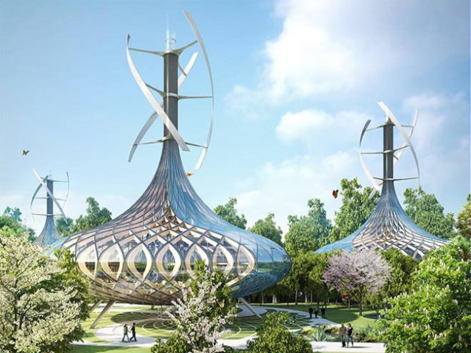 Vincent Callebaut Architectures, Vincent Callebaut, Flavours Orchard, eco-district China, China sustainable architecture, China architecture, China masterplan, sustainable masterplan, solar power, wind power, wind turbines, futuristic city, smart energy grid