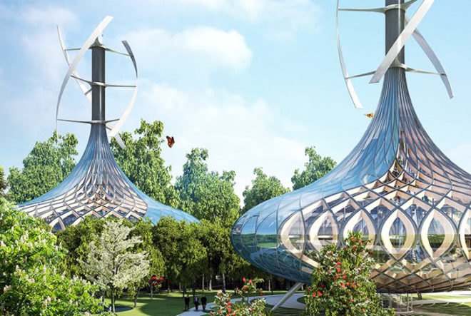 Vincent Callebaut Architectures, Vincent Callebaut, Flavours Orchard, eco-district China, China sustainable architecture, China architecture, China masterplan, sustainable masterplan, solar power, wind power, wind turbines, futuristic city, smart energy grid