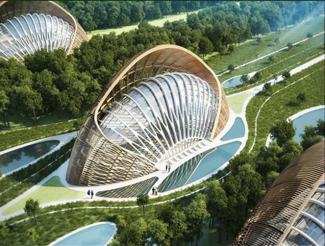 Vincent Callebaut Architectures, Vincent Callebaut, Flavours Orchard, eco-district China, China sustainable architecture, China architecture, China masterplan, sustainable masterplan, solar power, wind power, wind turbines, futuristic city, smart energy grid