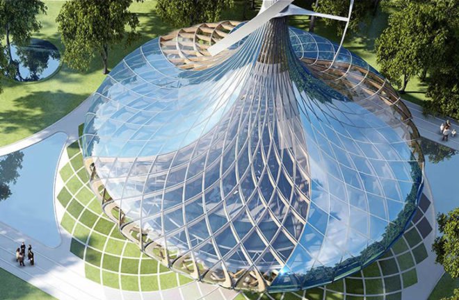 Vincent Callebaut Architectures, Vincent Callebaut, Flavours Orchard, eco-district China, China sustainable architecture, China architecture, China masterplan, sustainable masterplan, solar power, wind power, wind turbines, futuristic city, smart energy grid
