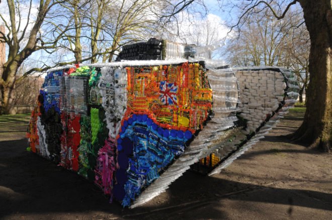 Sarah Turner, plastic bottle art, eco art, eco artist, Recycled WWI Tank, recycled water bottles, recycled plastic design, recycled plastic art