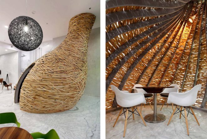 Planet 3 Studios, Mumbai architecture, Mumbai architects, Baya Park offices, Baya Park Mumbai, Nest-like architecture, woven architecture, bird nest meeting spaces, bird nest spaces, tiny spaces, biomimicry, bird-inspired design