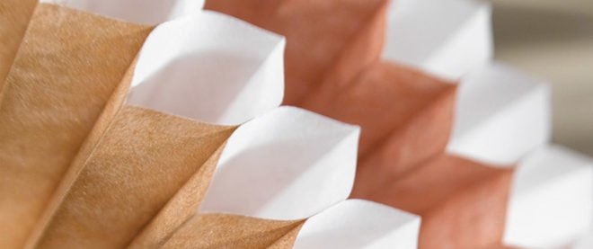 Closeup of a cellular shade, honeycomb shade