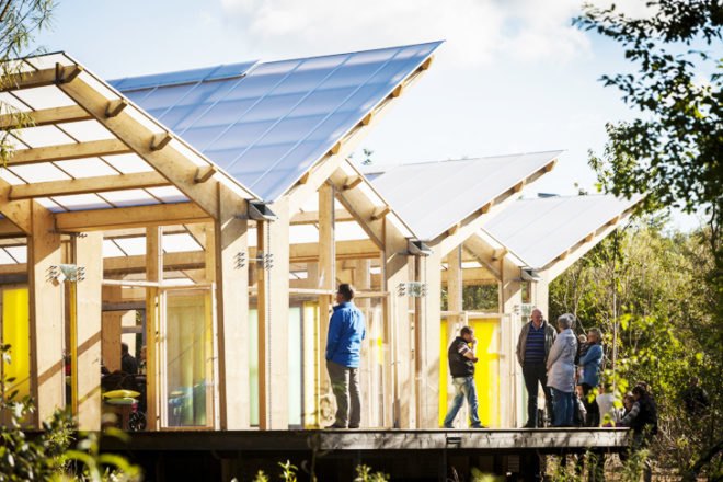 Spektrum Arkitekter, Fjelstervang community hub, Fjelstervang Village, northern Denmark architecture, danish architecture, danish architects, multi-purpose spaces, community centers, recreational spaces, timber structure, wooden architecture, transparent roofs