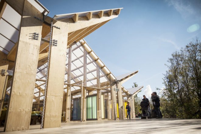 Spektrum Arkitekter, Fjelstervang community hub, Fjelstervang Village, northern Denmark architecture, danish architecture, danish architects, multi-purpose spaces, community centers, recreational spaces, timber structure, wooden architecture, transparent roofs