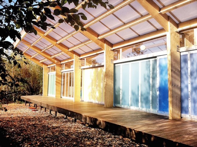 Spektrum Arkitekter, Fjelstervang community hub, Fjelstervang Village, northern Denmark architecture, danish architecture, danish architects, multi-purpose spaces, community centers, recreational spaces, timber structure, wooden architecture, transparent roofs