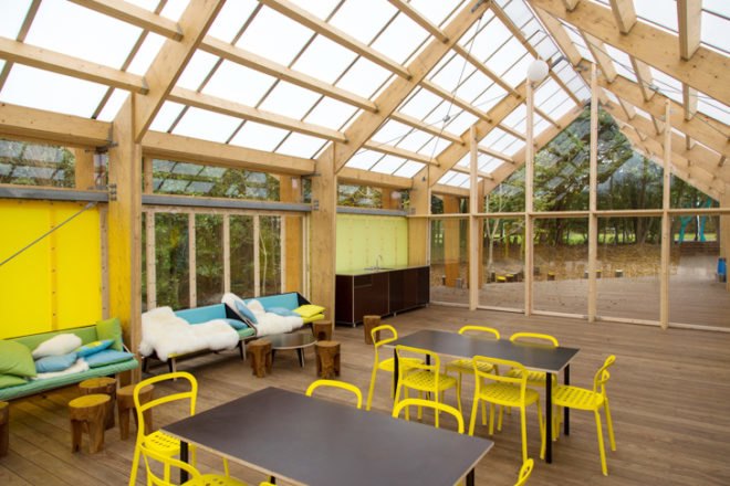 Spektrum Arkitekter, Fjelstervang community hub, Fjelstervang Village, northern Denmark architecture, danish architecture, danish architects, multi-purpose spaces, community centers, recreational spaces, timber structure, wooden architecture, transparent roofs