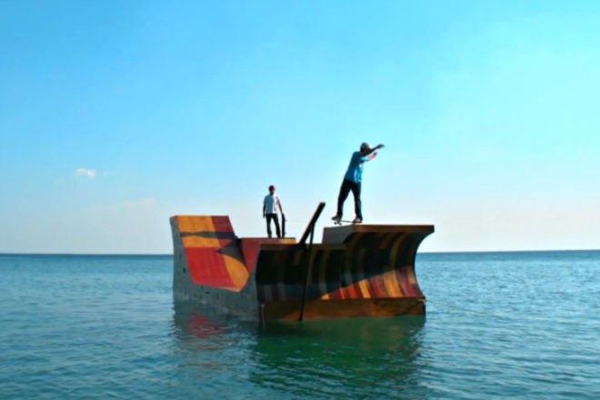 Floating Skate Ramp, Visit California, floating ramp, bob burnquist, lake tahoe, skate boarding, skate ramp