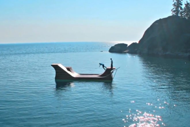 Floating Skate Ramp, Visit California, floating ramp, bob burnquist, lake tahoe, skate boarding, skate ramp