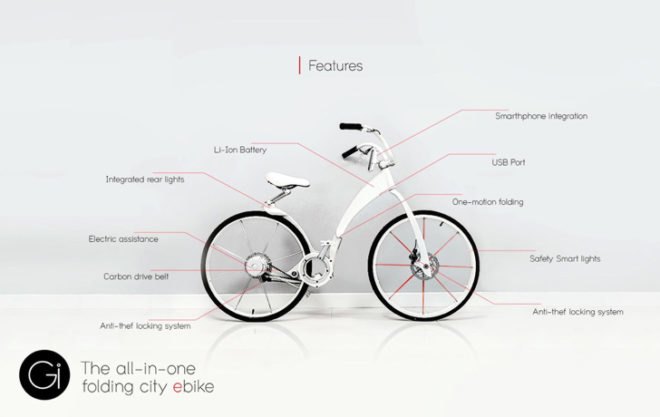 Gi Bike, electric bike, electric motor, green transportation, lithium-ion battery, electric motor, bicycle, bicycle phone charger, ebike, kickstarter