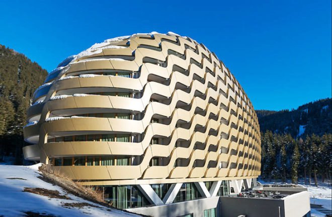 OIKOS Davos Hotel, Davos Hotel Switzerland, Davos Hotel facade, unbuildable facade, digitally fabricated facade, intelligent facade, undulating facade system, Wilhelm+Partner, German architects, Munich architects