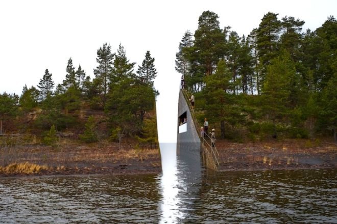norway, utoya island, utoya massacre, memorial design, jonas dahlberg, land art, sorboraten, government quarter in oslo, recycled materials, healing landscape, landscape void