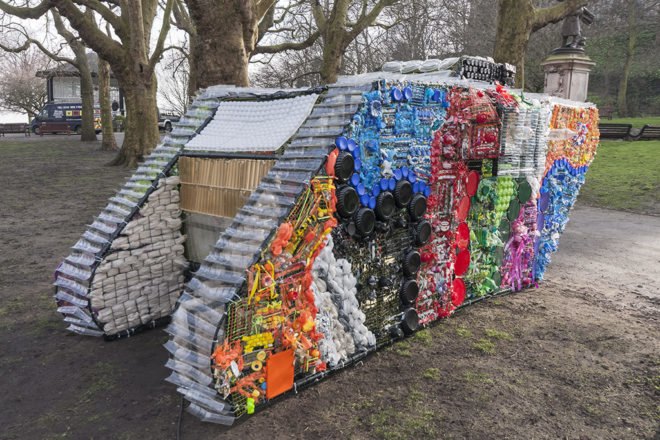 Sarah Turner, plastic bottle art, eco art, eco artist, Recycled WWI Tank, recycled water bottles, recycled plastic design, recycled plastic art