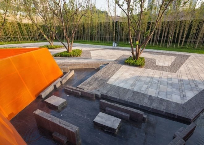 Martha Schwartz, landscape architecture, Chongqing, fengming mountain park, perforated metal, demonstration park, steep topography, zigzag paths, mountain pavilions, balustrade walls