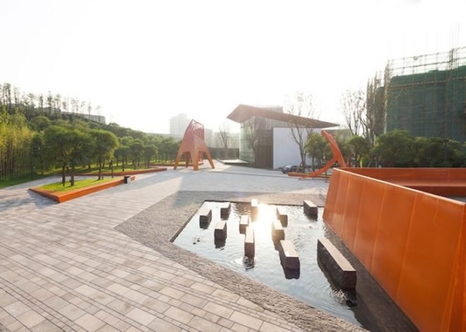 Martha Schwartz, landscape architecture, Chongqing, fengming mountain park, perforated metal, demonstration park, steep topography, zigzag paths, mountain pavilions, balustrade walls