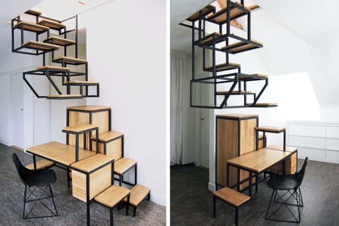 green furniture, Transforming Furniture, Green Home decor, green Interiors, Studio Mieke Meijer, Object élevé, storage-stair, space saving stairs