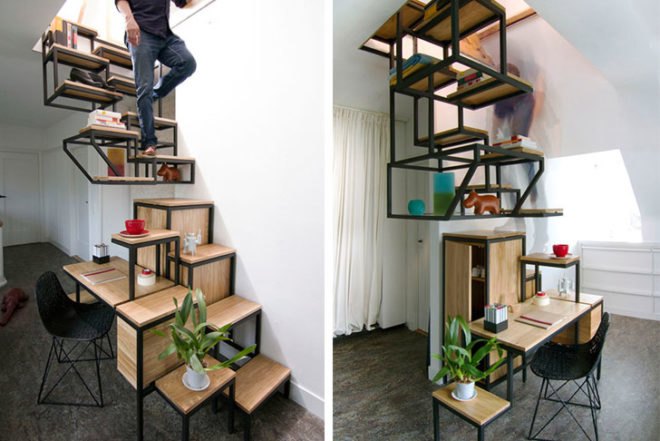 green furniture, Transforming Furniture, Green Home decor, green Interiors, Studio Mieke Meijer, Object élevé, storage-stair, space saving stairs