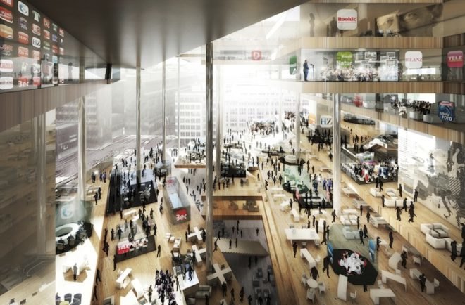 Rem koolhaas, oma, axel springer, axel springer campus, berlin, work environment, modern work environment, collaborative work environment, berlin wall, atrium, digital valley, BIG, Buro ole scheeren