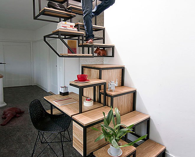 green furniture, Transforming Furniture, Green Home decor, green Interiors, Studio Mieke Meijer, Object élevé, storage-stair, space saving stairs