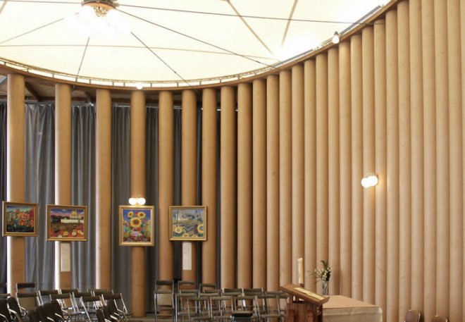 Shigeru Ban Takatori Paper Church in Kobe, Takatori Catholic Church, Paper church, Kobe earthquake disaster relief, paper church, eco church, green church, eco architecture, green architecture