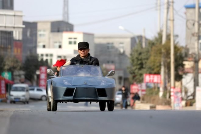 China, tiny cars in China, DIY cars, miniature cars, Lamborghini, little Lamborghini, all electric car, DIY electric car